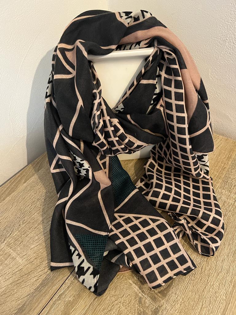 Foulard Chic gris, marron et rose