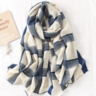Foulard damier beige et bleu