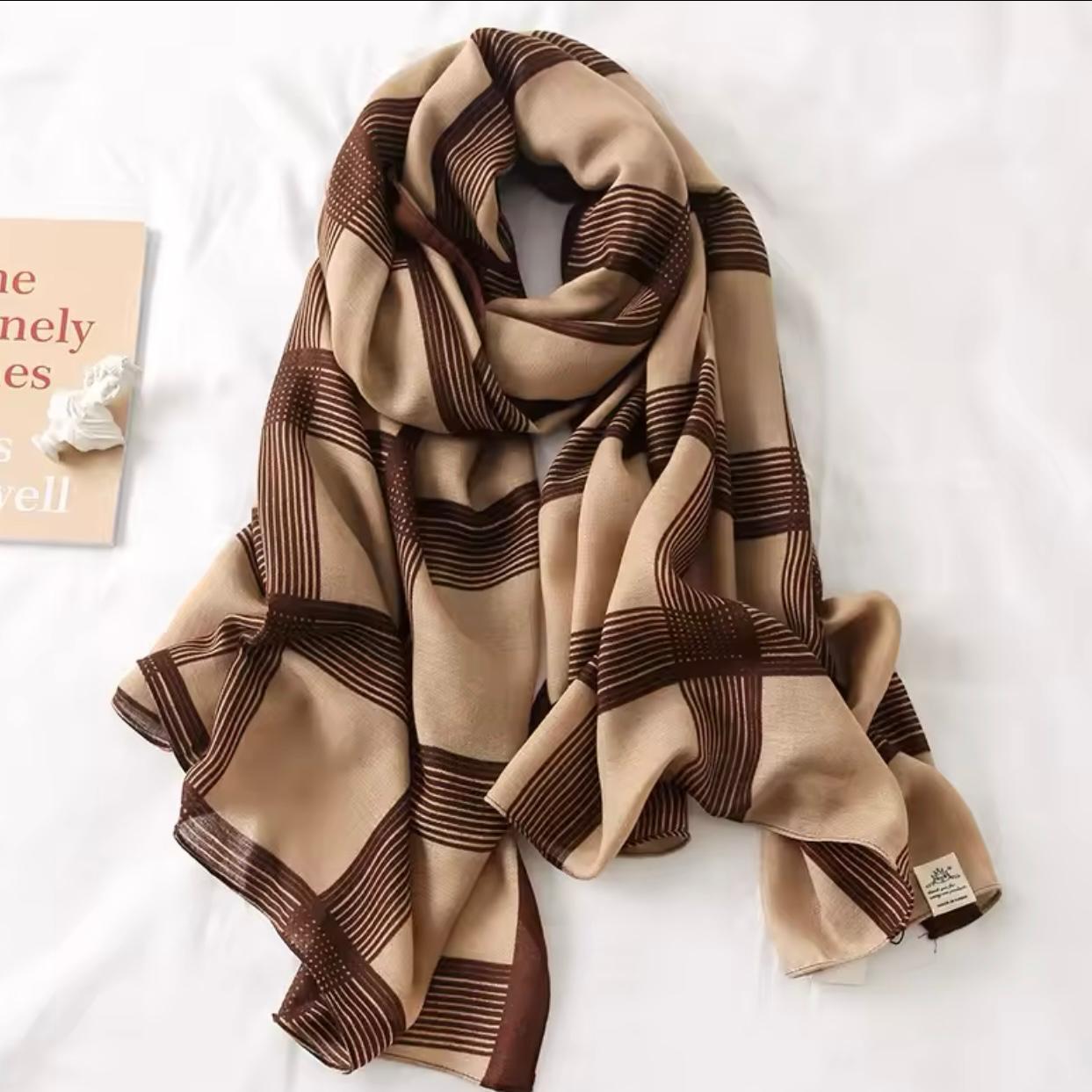Foulard Damier marron et beige