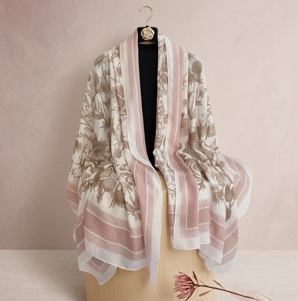 Foulard rose & beige